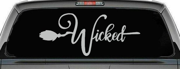 Wicked Witch Text with Broom Car or Truck Window Decal Sticker (Light Gray)