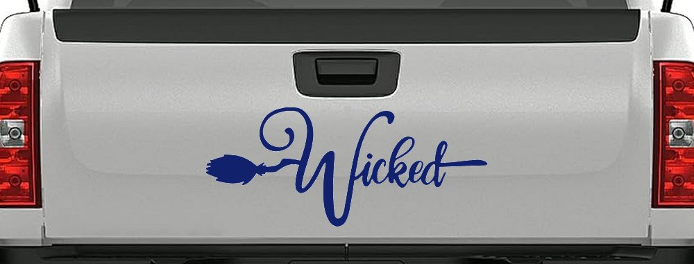 Wicked Witch Text with Broom Car or Truck Window Decal Sticker (Navy)