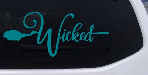 Wicked Witch Text with Broom Car or Truck Window Decal Sticker (Turquoise Blue)
