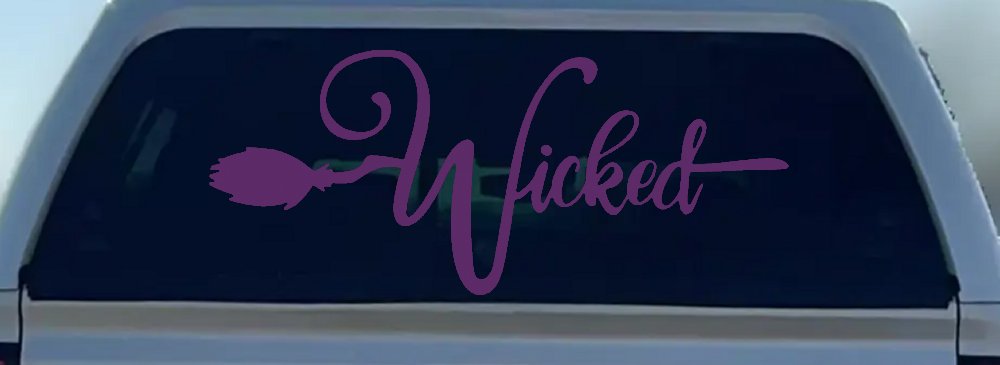Wicked Witch Text with Broom Car or Truck Window Decal Sticker (Violet)