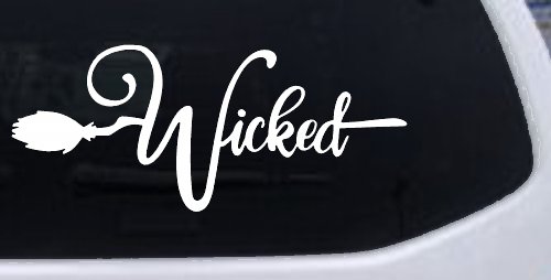 Wicked Witch Text with Broom Car or Truck Window Decal Sticker (White)