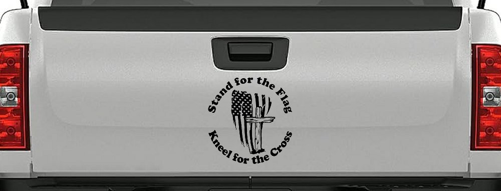 Stand for the Flag Kneel for the Cross worn US Flag and Cross Christian Car or Truck Window Decal Sticker
