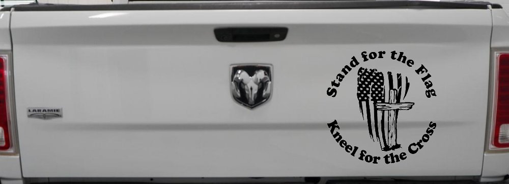 Stand for the Flag Kneel for the Cross worn US Flag and Cross Christian Car or Truck Window Decal Sticker
