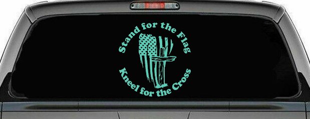 Stand for the Flag Kneel for the Cross worn US Flag and Cross Christian Car or Truck Window Decal Sticker