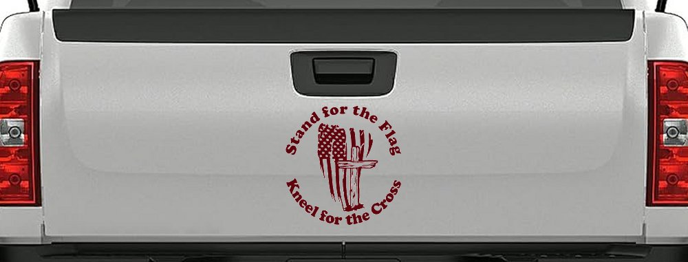 Stand for the Flag Kneel for the Cross worn US Flag and Cross Christian Car or Truck Window Decal Sticker