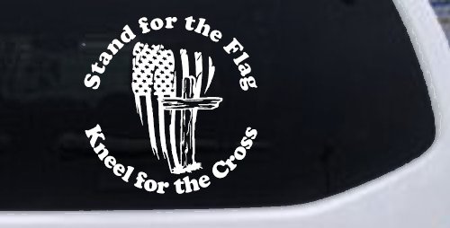 Stand for the Flag Kneel for the Cross worn US Flag and Cross Christian Car or Truck Window Decal Sticker
