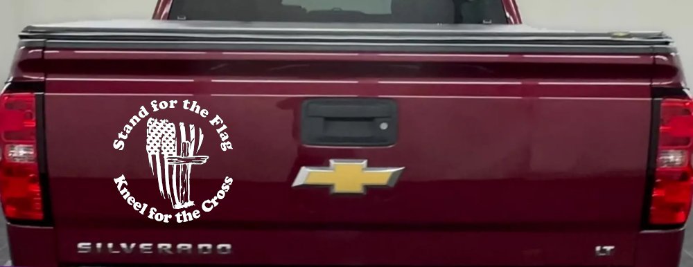 Stand for the Flag Kneel for the Cross worn US Flag and Cross Christian Car or Truck Window Decal Sticker