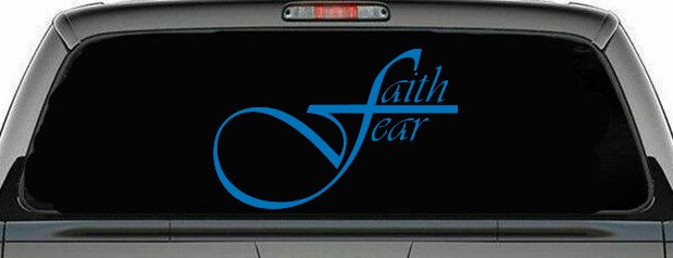 Faith over Fear with Cross F Christian Car or Truck Window Decal Sticker (Sky Blue)