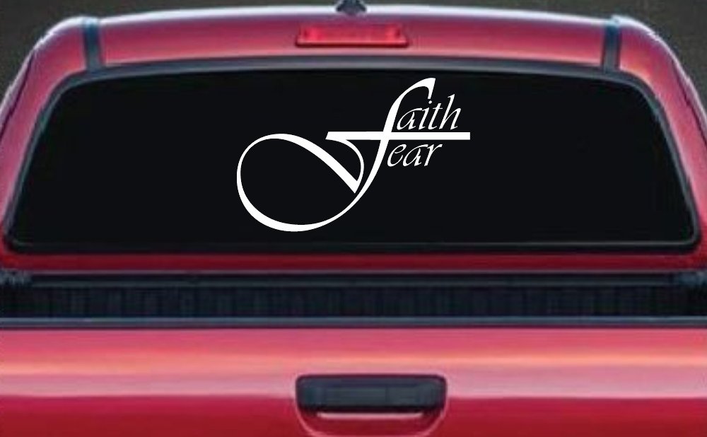 Faith over Fear with Cross F Christian Car or Truck Window Decal Sticker (White)