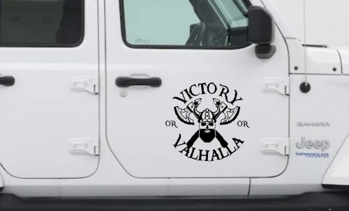 Viking Victory or Valhalla Axes and Bearded Skull Military Car or Truck Window Decal Sticker (Black)
