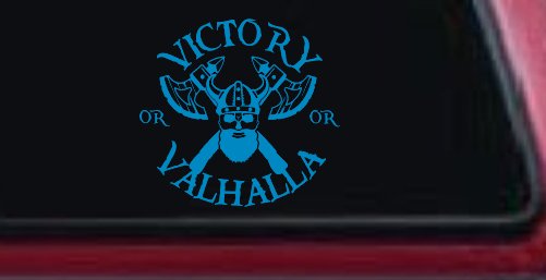Viking Victory or Valhalla Axes and Bearded Skull Military Car or Truck Window Decal Sticker (Blue)