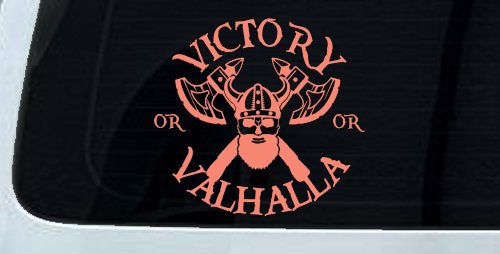 Viking Victory or Valhalla Axes and Bearded Skull Military Car or Truck Window Decal Sticker (Coral)