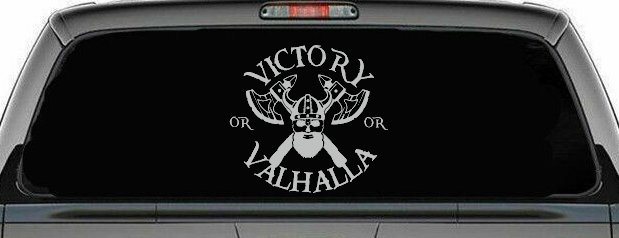 Viking Victory or Valhalla Axes and Bearded Skull Military Car or Truck Window Decal Sticker (Light Gray)