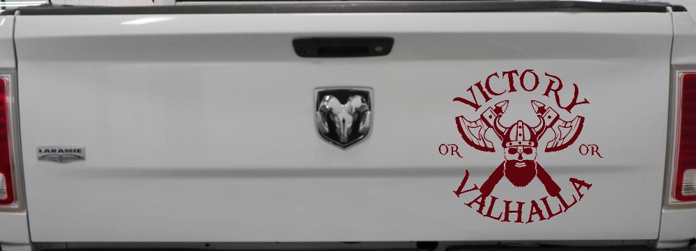 Viking Victory or Valhalla Axes and Bearded Skull Military Car or Truck Window Decal Sticker (Purple Red)