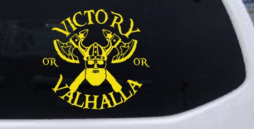 Viking Victory or Valhalla Axes and Bearded Skull Military Car or Truck Window Decal Sticker (Yellow)