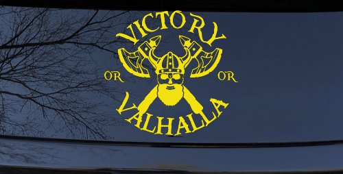 Viking Victory or Valhalla Axes and Bearded Skull Military Car or Truck Window Decal Sticker (Yellow)