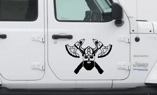 Bearded Viking Skull With Battle Axes  Skulls Car or Truck Window Decal Sticker (Black)