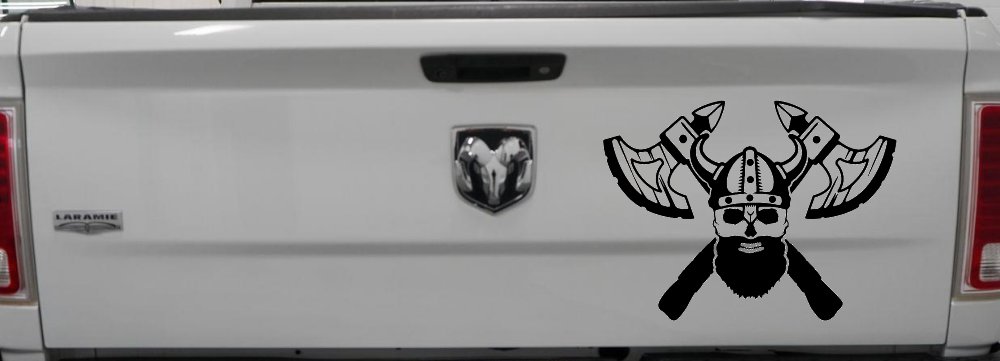 Bearded Viking Skull With Battle Axes  Skulls Car or Truck Window Decal Sticker (Black)