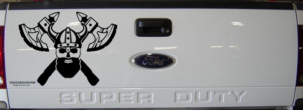 Bearded Viking Skull With Battle Axes  Skulls Car or Truck Window Decal Sticker (Black)