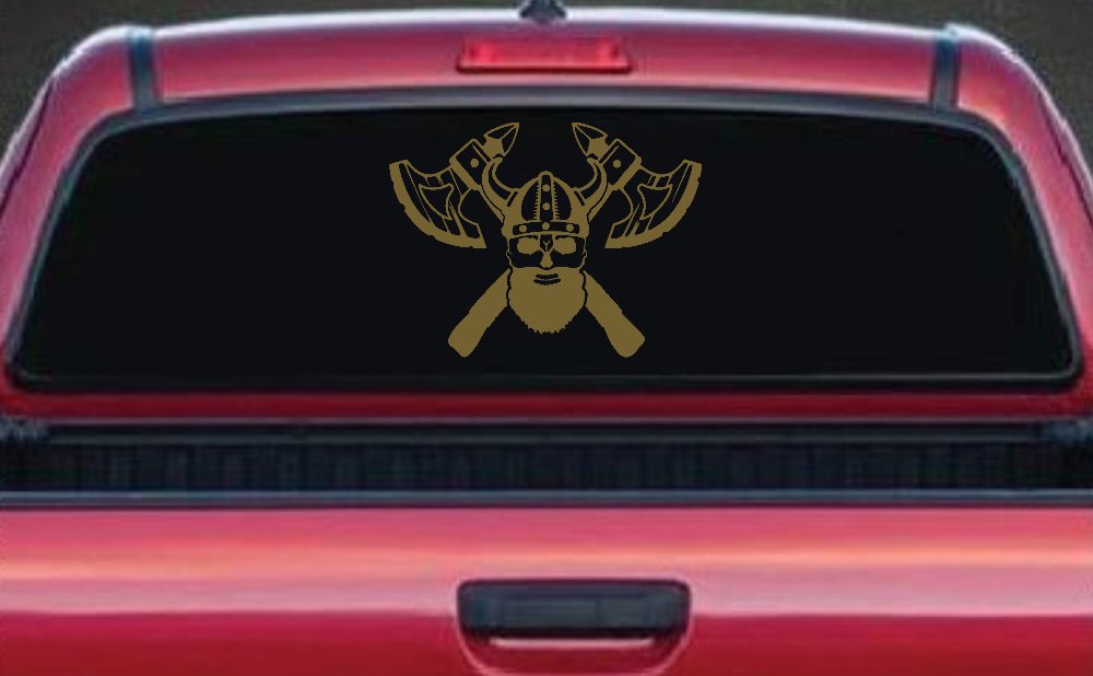 Bearded Viking Skull With Battle Axes  Skulls Car or Truck Window Decal Sticker