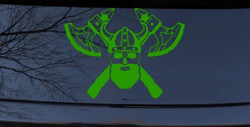 Bearded Viking Skull With Battle Axes  Skulls Car or Truck Window Decal Sticker
