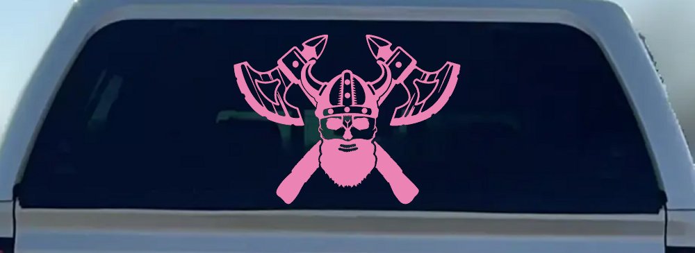 Bearded Viking Skull With Battle Axes  Skulls Car or Truck Window Decal Sticker