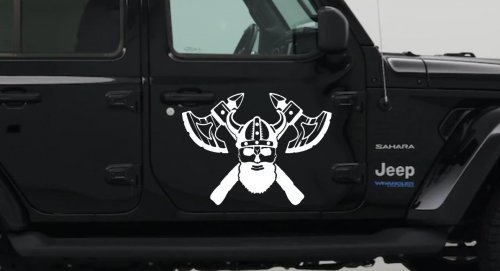 Bearded Viking Skull With Battle Axes  Skulls Car or Truck Window Decal Sticker (White)