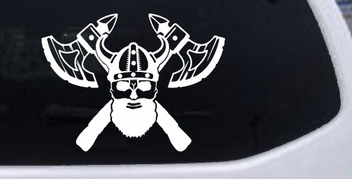 Bearded Viking Skull With Battle Axes  Skulls Car or Truck Window Decal Sticker
