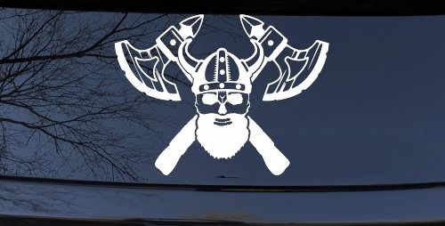 Bearded Viking Skull With Battle Axes  Skulls Car or Truck Window Decal Sticker