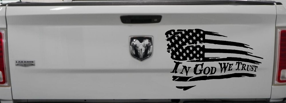 In God We Trust with American Flag Christian Car or Truck Window Decal Sticker (Black)