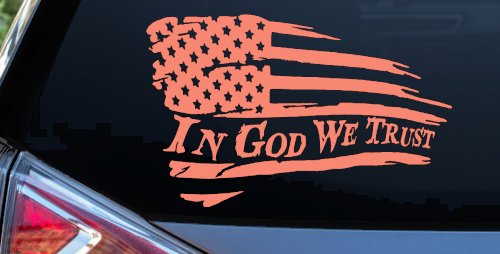 In God We Trust with American Flag Christian Car or Truck Window Decal Sticker (Coral)