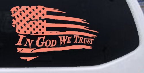 In God We Trust with American Flag Christian Car or Truck Window Decal Sticker (Coral)
