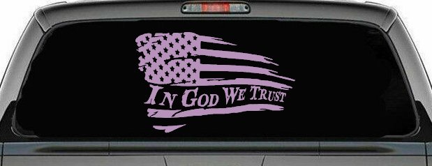 In God We Trust with American Flag Christian Car or Truck Window Vinyl Decal Sticker (Lilac)