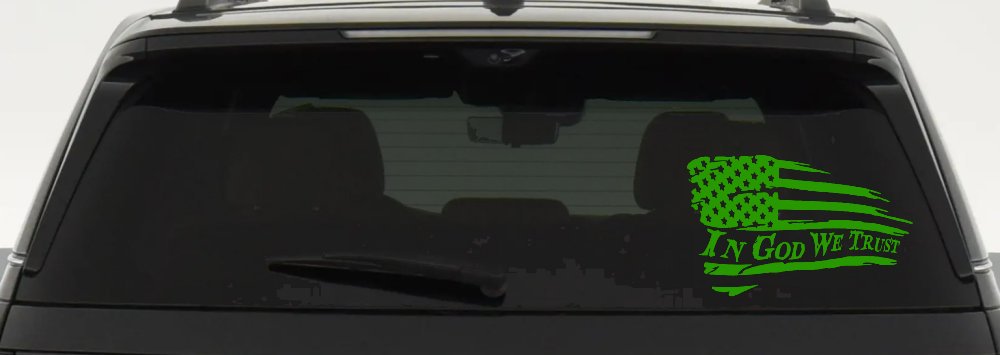 In God We Trust with American Flag Christian Car or Truck Window Decal Sticker (Lime)