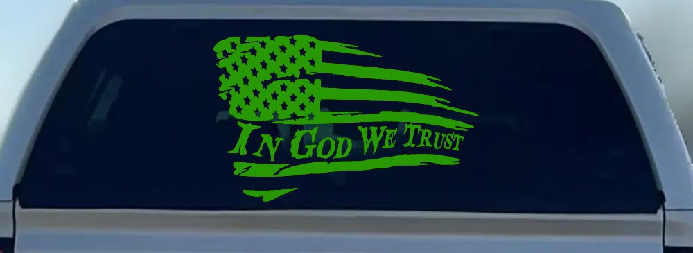 In God We Trust with American Flag Christian Car or Truck Window Decal Sticker (Lime)