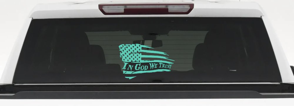 In God We Trust with American Flag Christian Car or Truck Window Decal Sticker (Mint)