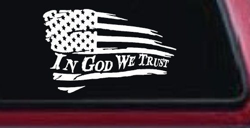 In God We Trust with American Flag Christian Car or Truck Window Decal Sticker (White)