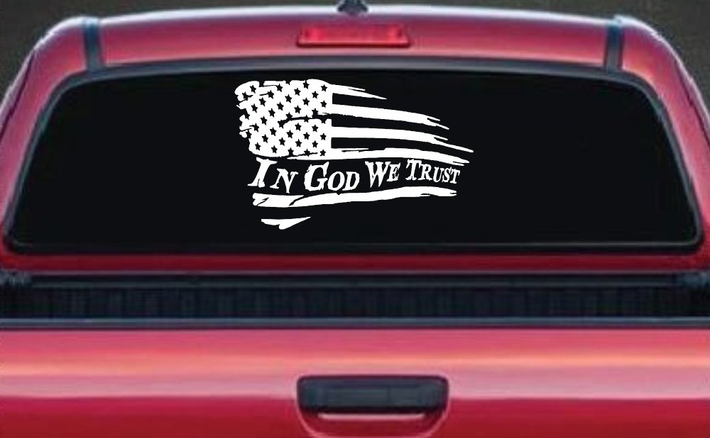 In God We Trust with American Flag Christian Car or Truck Window Decal Sticker