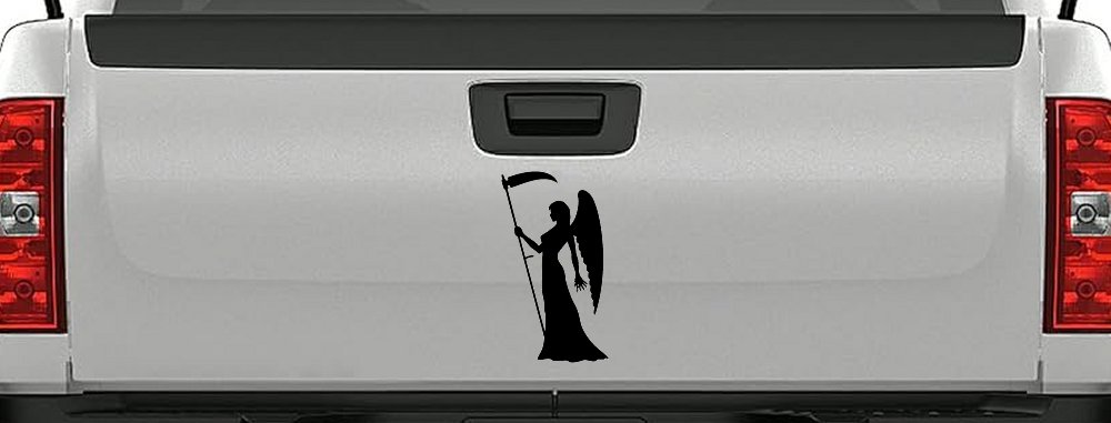 Female Woman Girl Grimm Reaper Car or Truck Window Decal Sticker (Black)