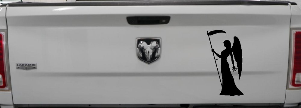 Female Woman Girl Grimm Reaper Car or Truck Window Decal Sticker (Black)