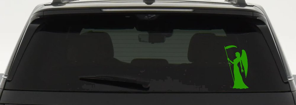 Female Woman Girl Grimm Reaper Car or Truck Window Decal Sticker (Lime)