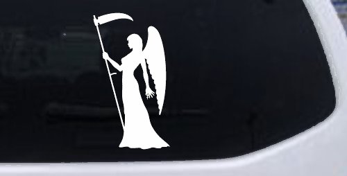 Female Woman Girl Grimm Reaper Car or Truck Window Decal Sticker (White)