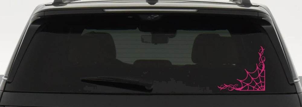 Corner Spider Web With Swirls Car or Truck Window Decal Sticker (Hot Pink)