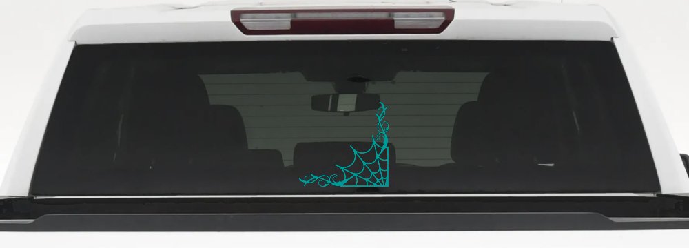 Corner Spider Web With Swirls Car or Truck Window Decal Sticker (Turquoise)