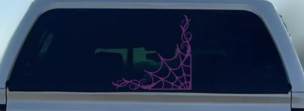 Corner Spider Web With Swirls Car or Truck Window Decal Sticker (Violet)