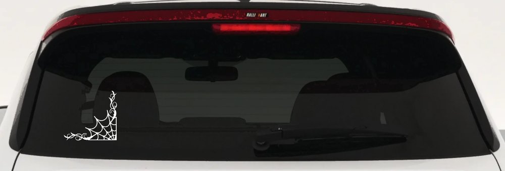 Corner Spider Web With Swirls Car or Truck Window Decal Sticker (White)
