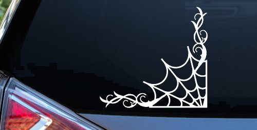 Corner Spider Web With Swirls Car or Truck Window Vinyl Decal Sticker (White)