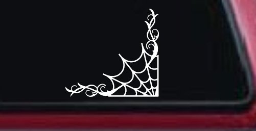 Corner Spider Web With Swirls Car or Truck Window Decal Sticker (White)