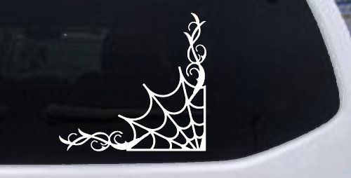 Corner Spider Web With Swirls Car or Truck Window Decal Sticker (White)