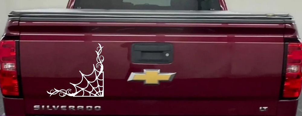 Corner Spider Web With Swirls Car or Truck Window Vinyl Decal Sticker (White)